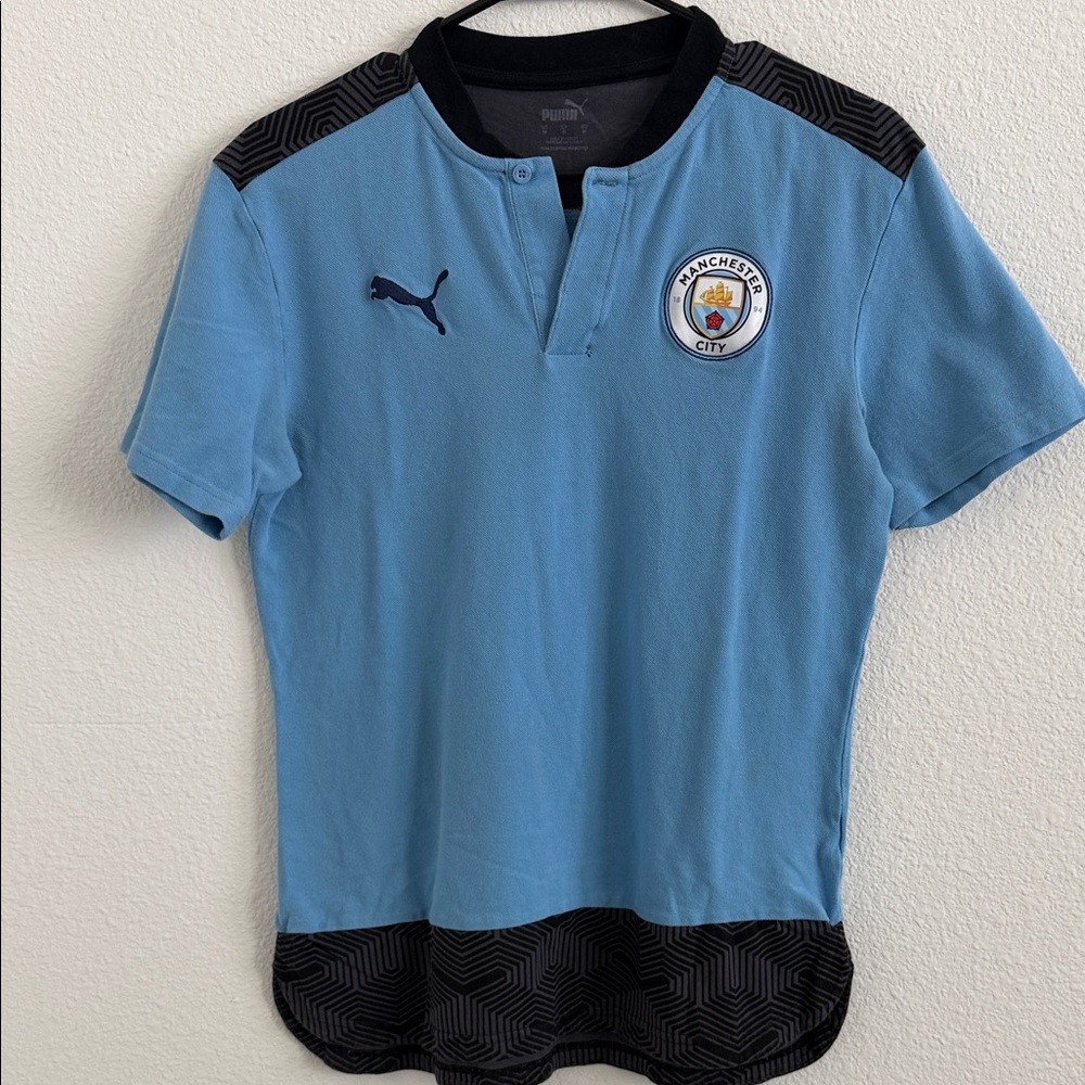 Puma Manchester City Light Blue and Black Soccer Polo